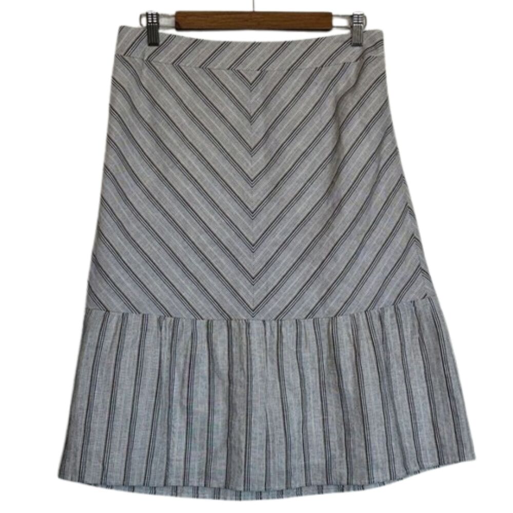LOFT Linen Skirt Womens 6 Lined Boho Career Beachy Breathable Patterned White
